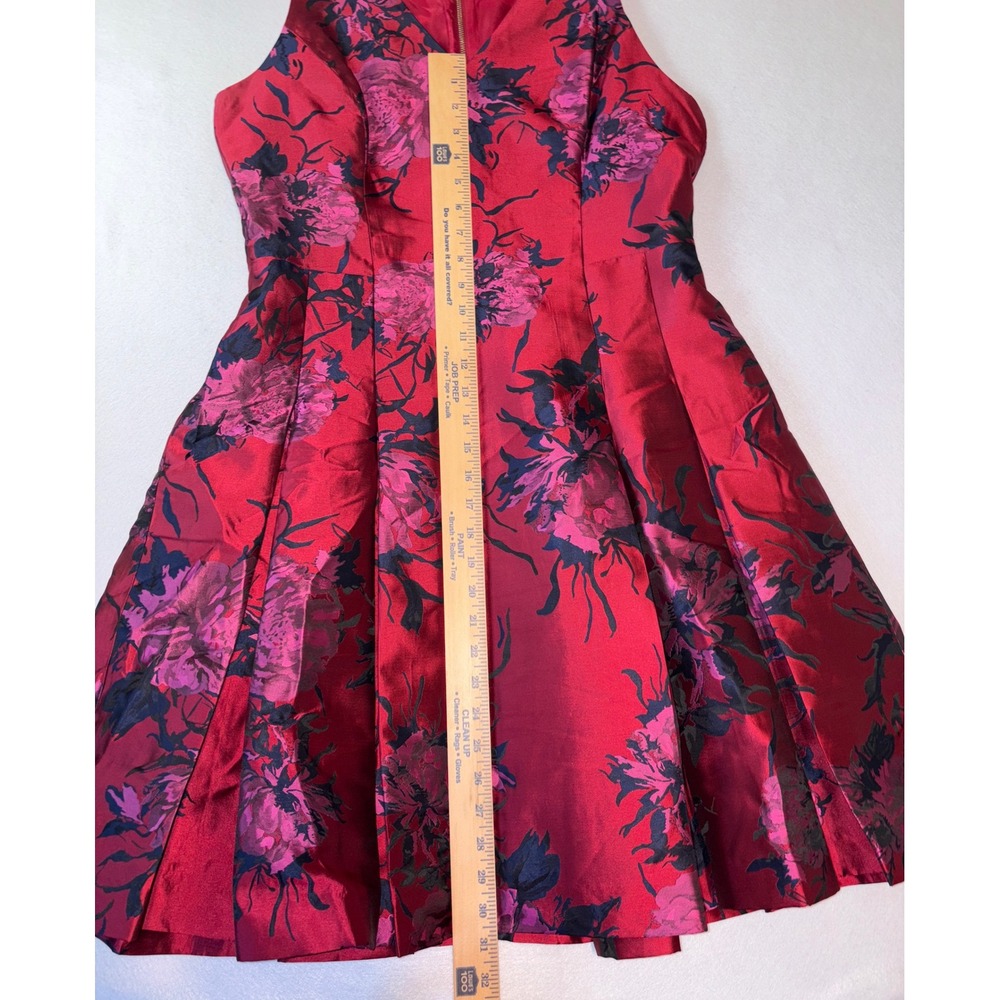 Tommy Hilfiger Womens Red Floral Satin Fit Flare Cocktail Dress Size 12 V-Neck - Picture 11 of 12